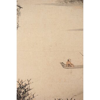 木村半雨 楼閣山水水墨図 紙本襖戸 4枚1組　F266 