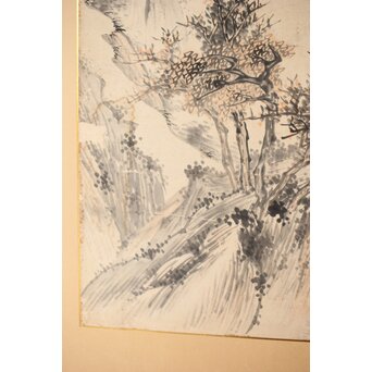 木村半雨 楼閣山水水墨図 紙本襖戸 4枚1組　F266 