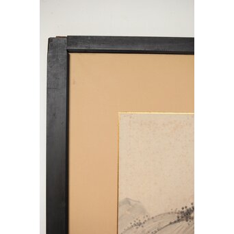 木村半雨 楼閣山水水墨図 紙本襖戸 4枚1組　F266 