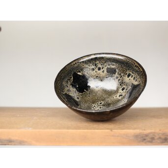 五代 清風与平 天目釉 茶碗 共箱　P456 