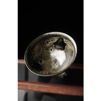 五代 清風与平 天目釉 茶碗 共箱　P456 