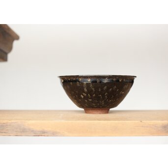 五代 清風与平 天目釉 茶碗 共箱　P456 