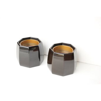 蝋色八角型火鉢 真塗 瓶掛 2個1組　Q358 