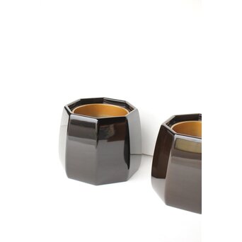 蝋色八角型火鉢 真塗 瓶掛 2個1組　Q358 