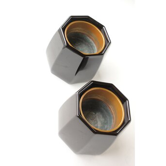 蝋色八角型火鉢 真塗 瓶掛 2個1組　Q358 