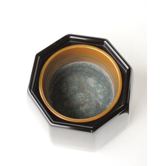 蝋色八角型火鉢 真塗 瓶掛 2個1組　Q358 