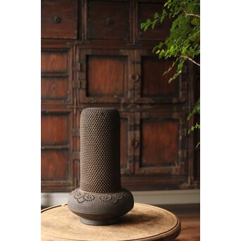 幻のやきもの 正木宗七 柚肌錆地焼 あられうち花瓶　P463