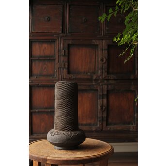 幻のやきもの 正木宗七 柚肌錆地焼 あられうち花瓶　P463 