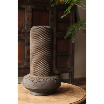 幻のやきもの 正木宗七 柚肌錆地焼 あられうち花瓶　P463 