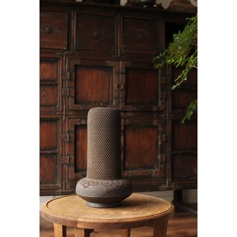 幻のやきもの 正木宗七 柚肌錆地焼 あられうち花瓶　P463 