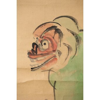 南天棒讃 中原鄧州【お獅子はどこじゃ】卓洲画 掛軸　Z495 