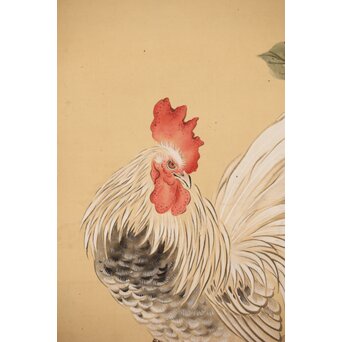 女流作家 跡見玉枝 芭蕉双鶴之図 絹本軸装　Z496 