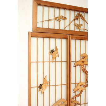 両面ガラス 鶴亀松 書院欄間 5枚1組　R0383 