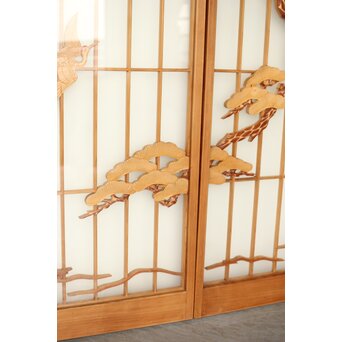 両面ガラス 鶴亀松 書院欄間 5枚1組　R0383 