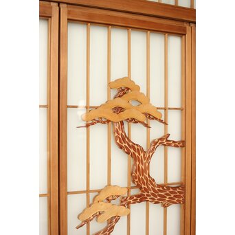 両面ガラス 鶴亀松 書院欄間 5枚1組　R0383 