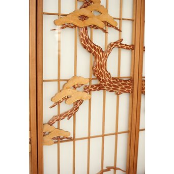 両面ガラス 鶴亀松 書院欄間 5枚1組　R0383 