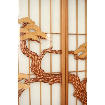 両面ガラス 鶴亀松 書院欄間 5枚1組　R0383 