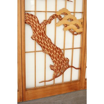 両面ガラス 鶴亀松 書院欄間 5枚1組　R0383 