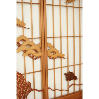 両面ガラス 鶴亀松 書院欄間 5枚1組　R0383 