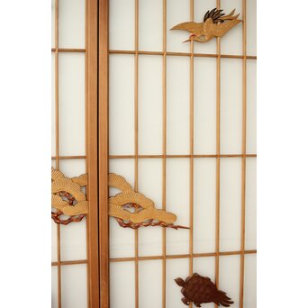 両面ガラス 鶴亀松 書院欄間 5枚1組　R0383 