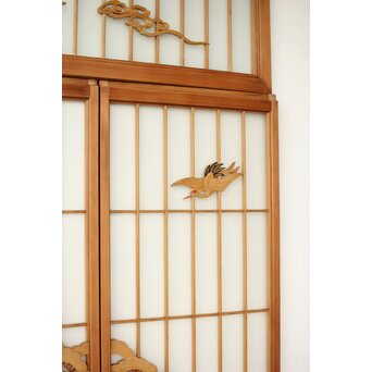 両面ガラス 鶴亀松 書院欄間 5枚1組　R0383 