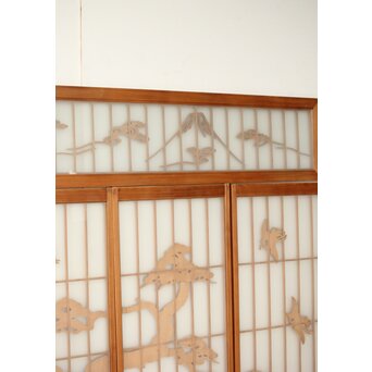 両面ガラス 鶴亀松 書院欄間 5枚1組　R0383 