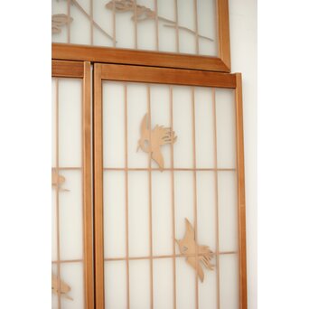 両面ガラス 鶴亀松 書院欄間 5枚1組　R0383 