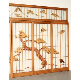 両面ガラス 鶴亀松 書院欄間 5枚1組　R0383 