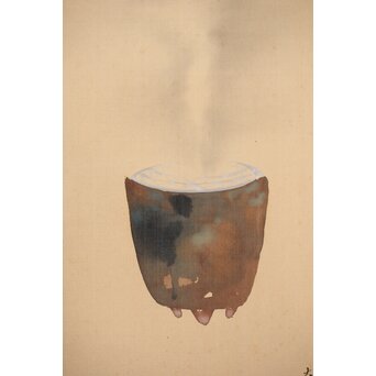 旭城作 香炉図 絹本掛軸　Z499 