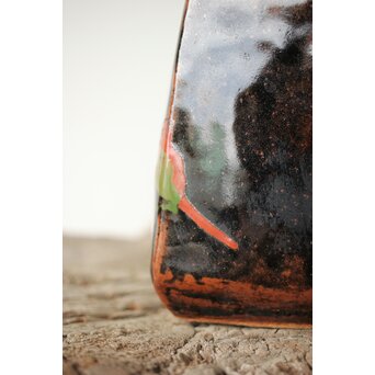 河井寛次郎 黒二色扁壺 河井敏孝識箱付　P472 