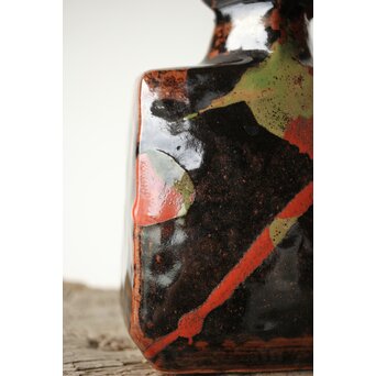 河井寛次郎 黒二色扁壺 河井敏孝識箱付　P472 