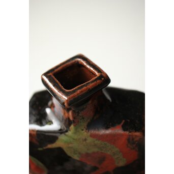 河井寛次郎 黒二色扁壺 河井敏孝識箱付　P472 