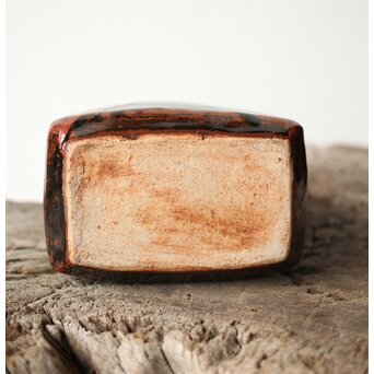 河井寛次郎 黒二色扁壺 河井敏孝識箱付　P472 