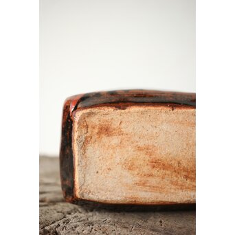 河井寛次郎 黒二色扁壺 河井敏孝識箱付　P472 