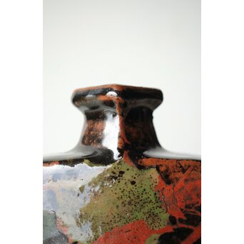 河井寛次郎 黒二色扁壺 河井敏孝識箱付　P472 