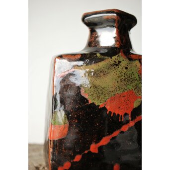 河井寛次郎 黒二色扁壺 河井敏孝識箱付　P472 