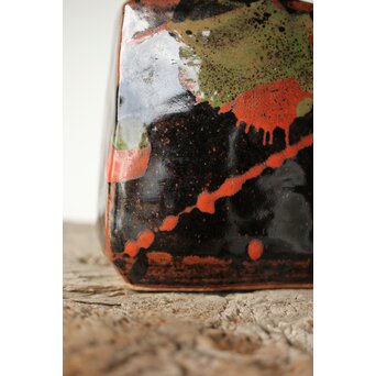 河井寛次郎 黒二色扁壺 河井敏孝識箱付　P472 