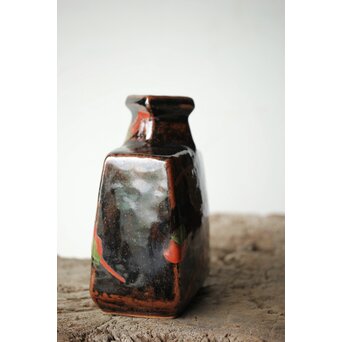 河井寛次郎 黒二色扁壺 河井敏孝識箱付　P472 