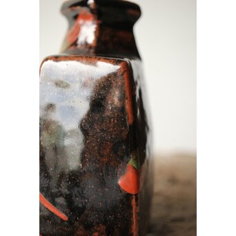 河井寛次郎 黒二色扁壺 河井敏孝識箱付　P472 