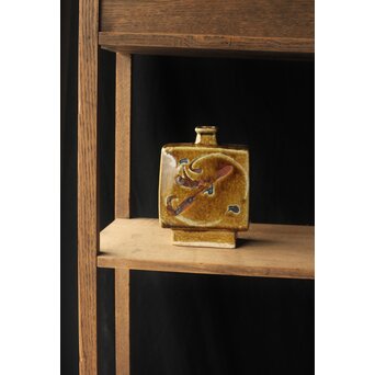 河井寛次郎 飴釉花文扁壺 河井敏孝識箱　P473 