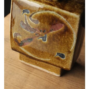 河井寛次郎 飴釉花文扁壺 河井敏孝識箱　P473 