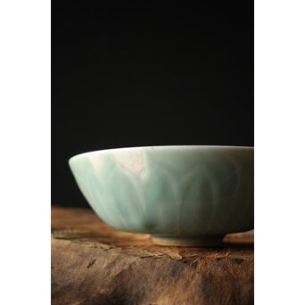 河井寛次郎/鐘渓窯 【青瓷蓮辨鉢/青磁蓮弁鉢】河井紅葩識箱付　P474 