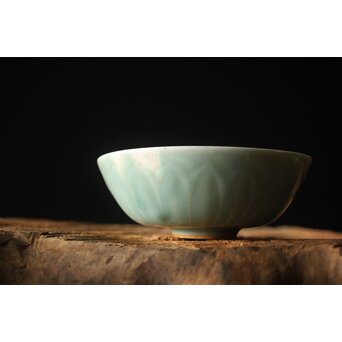 河井寛次郎/鐘渓窯 【青瓷蓮辨鉢/青磁蓮弁鉢】河井紅葩識箱付　P474 