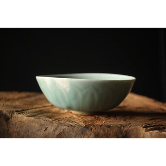 河井寛次郎/鐘渓窯 【青瓷蓮辨鉢/青磁蓮弁鉢】河井紅葩識箱付　P474 