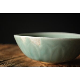 河井寛次郎/鐘渓窯 【青瓷蓮辨鉢/青磁蓮弁鉢】河井紅葩識箱付　P474 