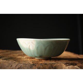 河井寛次郎/鐘渓窯 【青瓷蓮辨鉢/青磁蓮弁鉢】河井紅葩識箱付　P474 