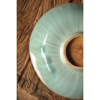 河井寛次郎/鐘渓窯 【青瓷蓮辨鉢/青磁蓮弁鉢】河井紅葩識箱付　P474 