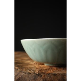 河井寛次郎/鐘渓窯 【青瓷蓮辨鉢/青磁蓮弁鉢】河井紅葩識箱付　P474 