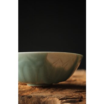 河井寛次郎/鐘渓窯 【青瓷蓮辨鉢/青磁蓮弁鉢】河井紅葩識箱付　P474 