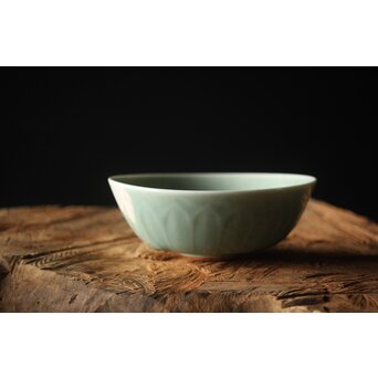 河井寛次郎/鐘渓窯 【青瓷蓮辨鉢/青磁蓮弁鉢】河井紅葩識箱付　P474 